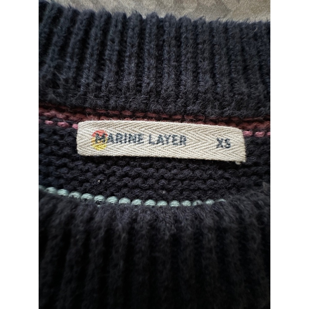 Marine Layer Womens XS Cotton Striped Crewneck Sweater Navy Blue Rainbow Shaker - Picture 5 of 7